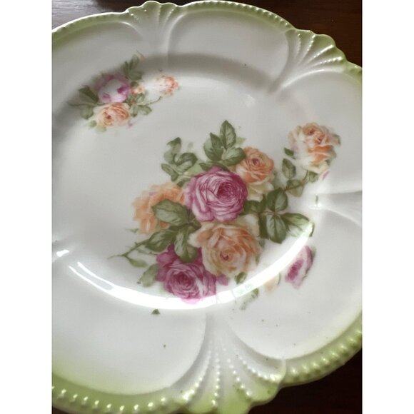9 Antique Floral Porcelain Plates Pink Green Blue Bread/Butter Dessert Cake - Picture 2 of 8